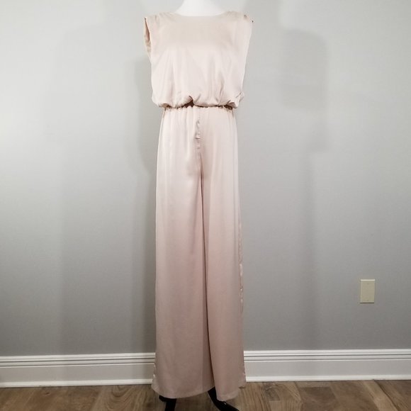 New Nasty Gal Champagne Wide Leg Satin Jumpsuit 4 Womens Elegant Sophisticated - Picture 5 of 12